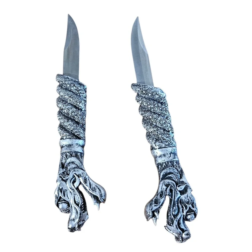Anitque Dragon Knife Blade Dagger Sheath Rare! Double Knife Stainless Steel 🔥‎